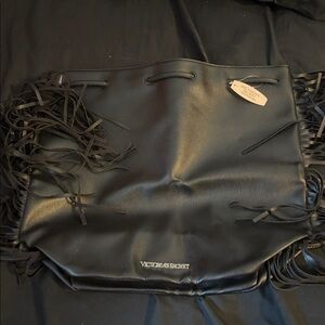 Victoria's Secret Black Leather Fringe Bag